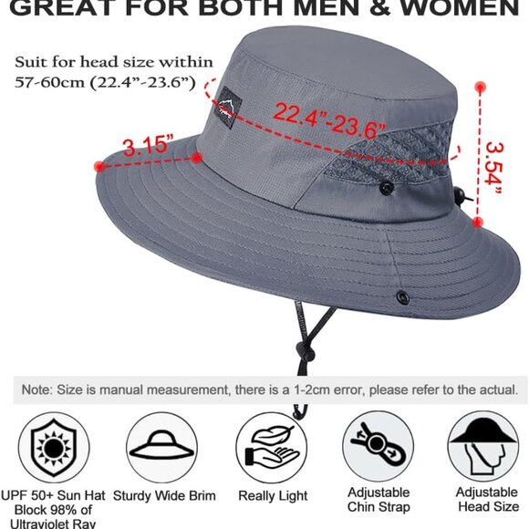 Fishing Hat, + Wide Brim Sun Hat for Men Women, UV Protection Hiking Beach Bucke - Picture 2 of 6